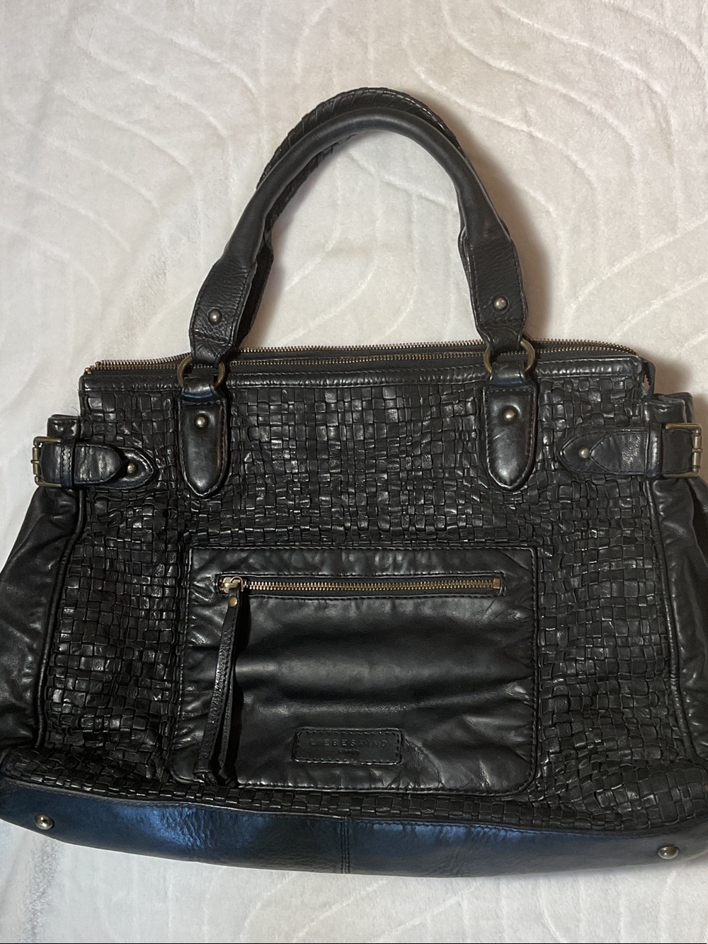 BLACK SOFT SHEEPSKIN LEATHER TOTE BAG